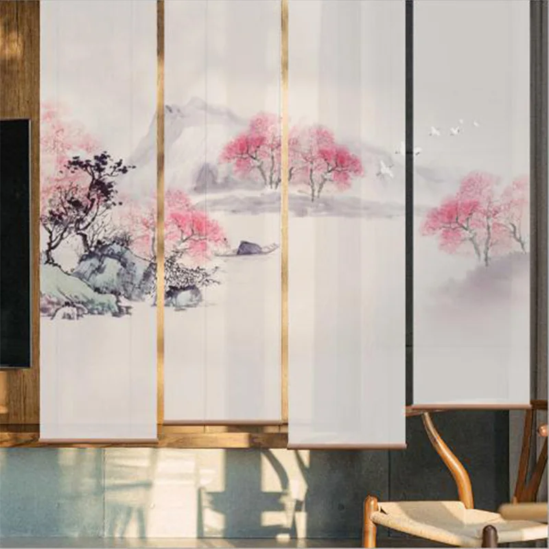 Современный китайский стиль рулон тенты 10 li peach blossom гостиная экран с разделением спальни тени - Цвет: 02