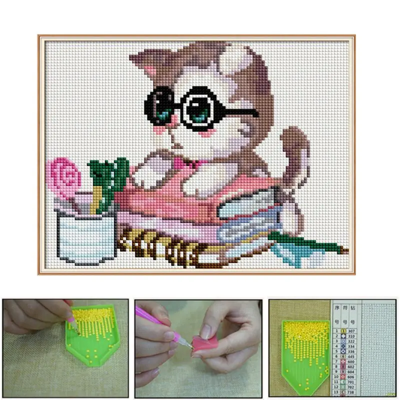 Кошка DIY полная дрель алмазная живопись вышивка крестиком набор Стразы домашний декор Искусство ремесло Q6PE
