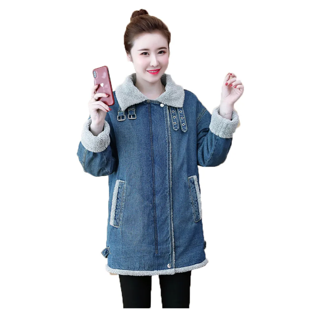 Photo Color Женская теплая куртка осень зима 5XL размера плюс свободный отворот длинный рукав корейская мода плюс толстый жакет feminina LR733 - Цвет: Photo Color