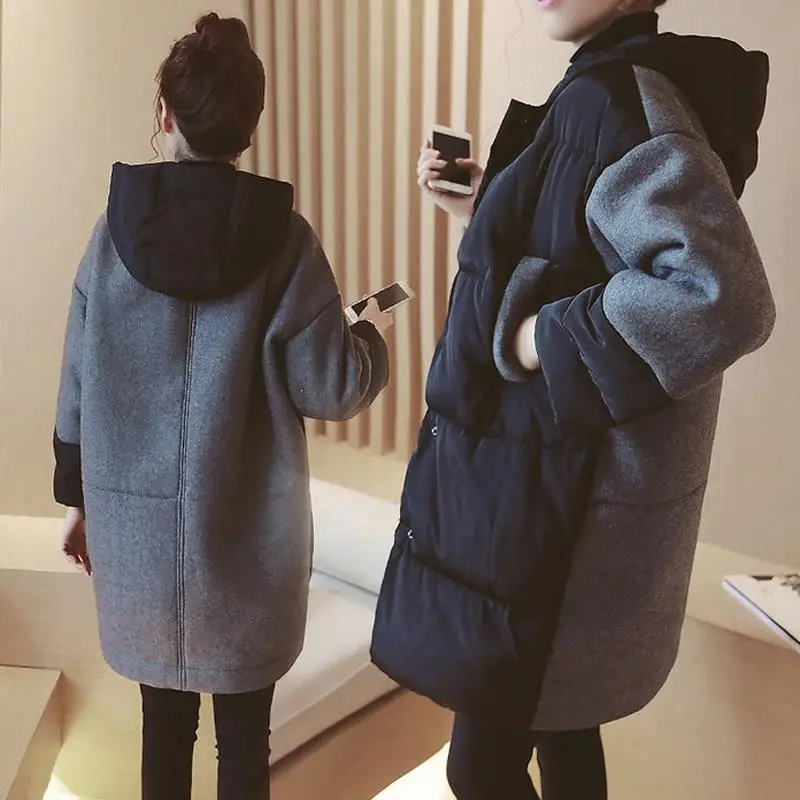 4Xl зимние женские свободные теплые толстые парки женские Лоскутные Большие размеры пуховое Стеганое пальто на пуговицах Женская парка с длинным капюшоном на молнии