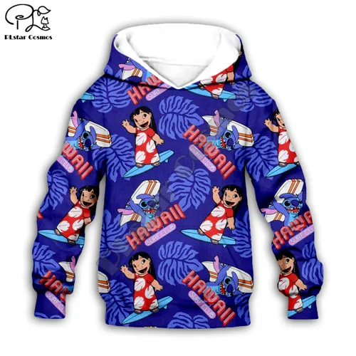 Детская одежда Lilo Stitch 3D Толстовка с капюшоном для маленьких мальчиков и девочек; пуловер с принтом; свитер с длинными рукавами с героями мультфильмов; уличная одежда; костюм; 19 - Цвет: Kids Hoodie