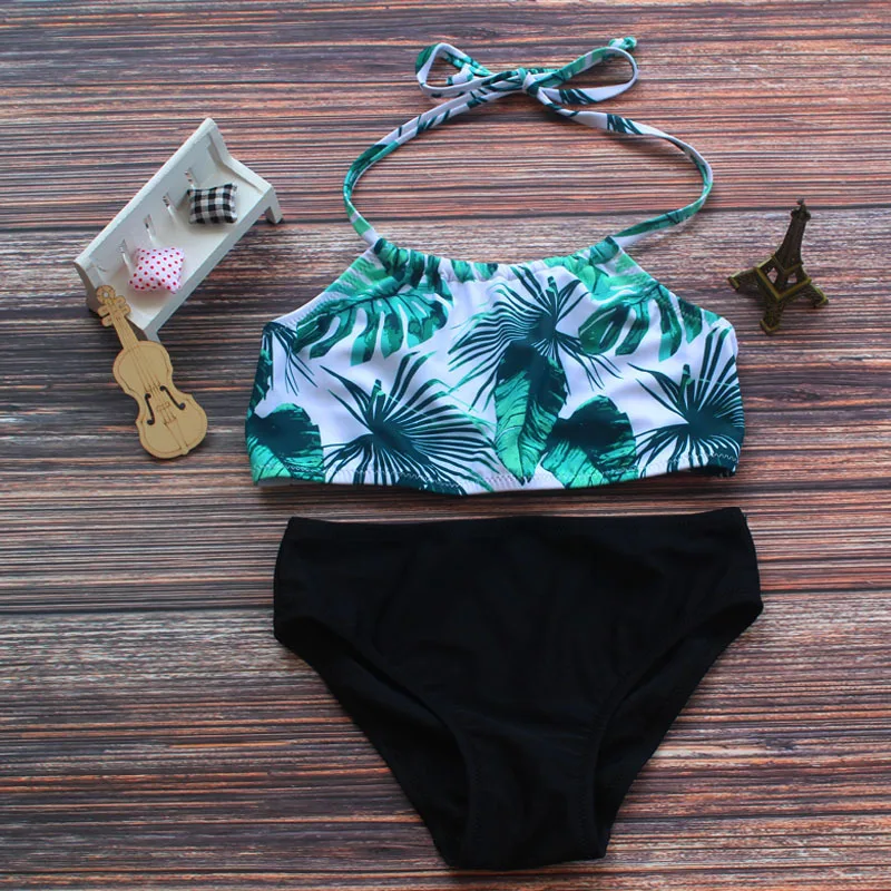 HALTER Swimsuit Beachwear Bathing-Suits Split Two-Piece Baby-Girls High-Waist Kids Lace