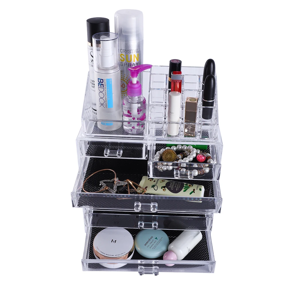  【US Warehouse】SF-1122-1 Cosmetics Storage Rack with 2 Small & 5 Large Drawers Transparent Free Ship