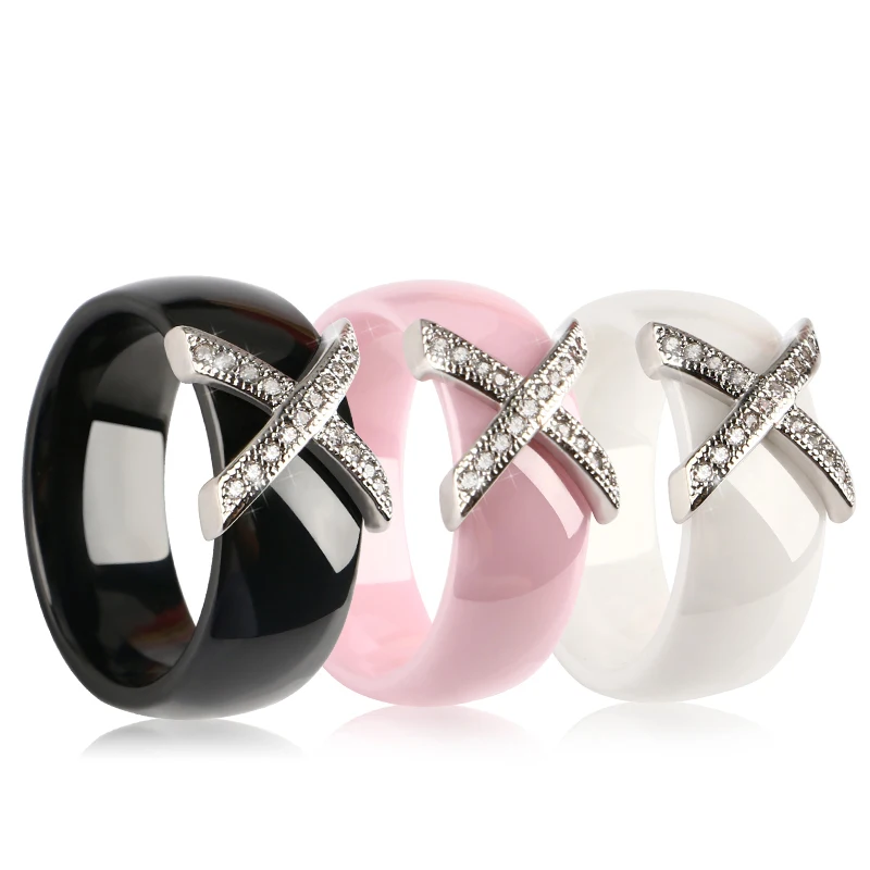 Women Ring Wedding-Party-Accessories Fashion Jewelry X-Cross Crystal Gift-Design Ceramic
