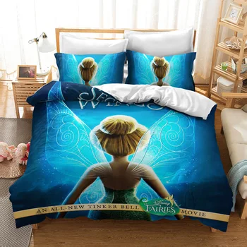 

Princess Fairy Bell Girl Bedding Sets Twin Sizes Green Flower Garden 3D Print Bed Linens Kid Cartoon Duvet Cover Christmas Gift