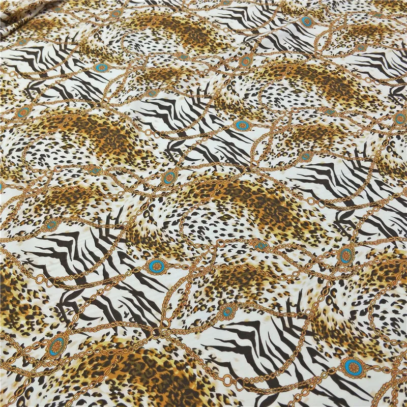 Эластичный шифон платье ткань Зебра леопардовый принт с цепью напечатаны модные рубашки брюки ткань DIY швейный материал