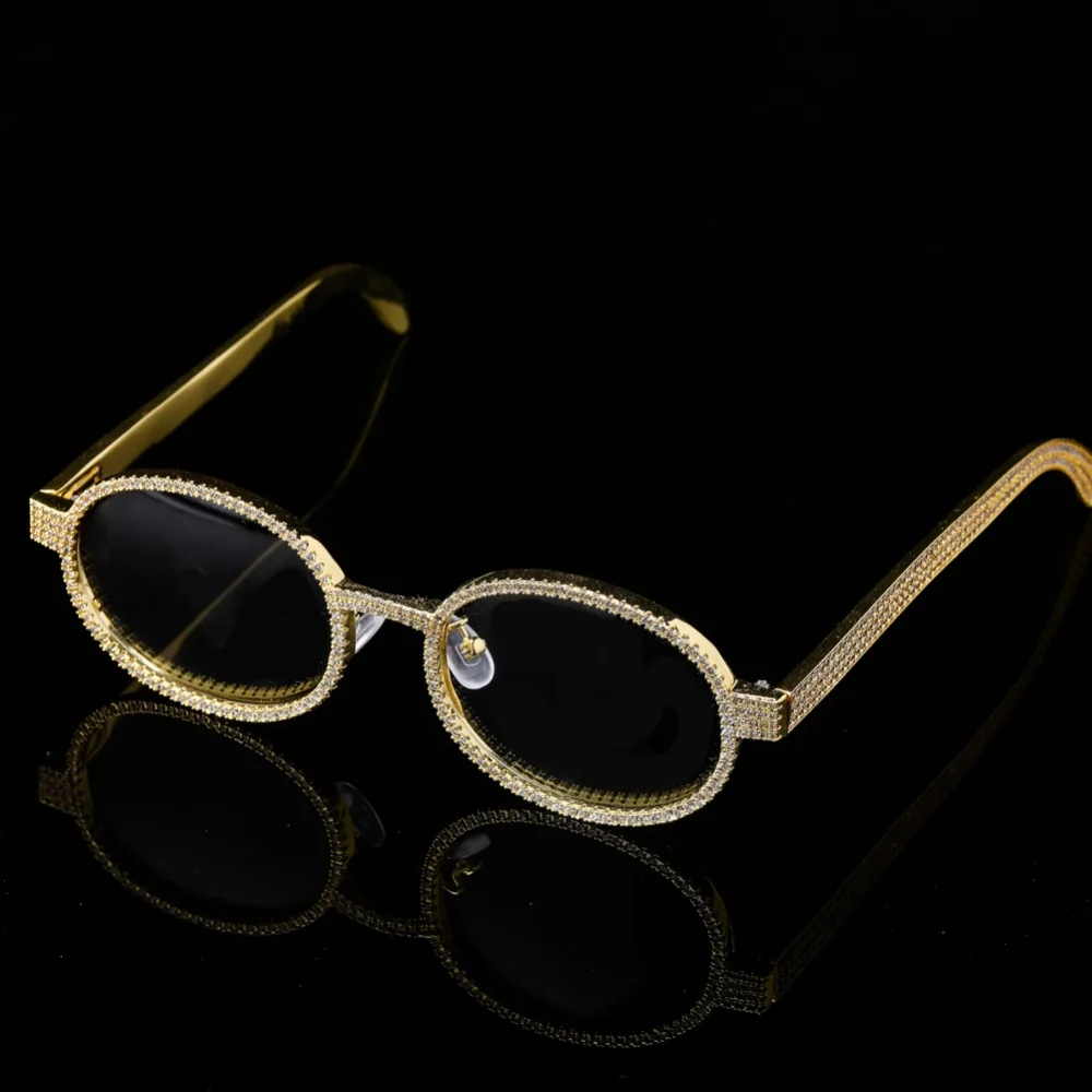 JINAO Iced Out Золотые очки с покрытием Ретро Круглые Солнцезащитные очки для женщин Винтажные Солнцезащитные очки Bling кубический циркон хип-хоп ювелирные изделия