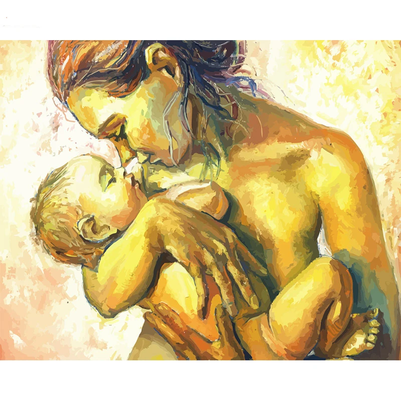 

Oil Painting By Number Canvas Mother and child Figure With Frame HandPainted Color Drawing DIY Craft Kits Adults Home Decor Art