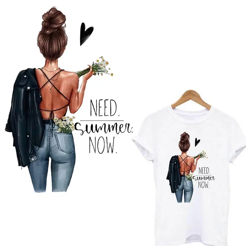 Patches For Clothing Fashion Girl Parches Heat Transfer Diy Flower Tshirt Ironing Patch Need Summer Now Vinyl Sticker On Clothes | Дом и сад