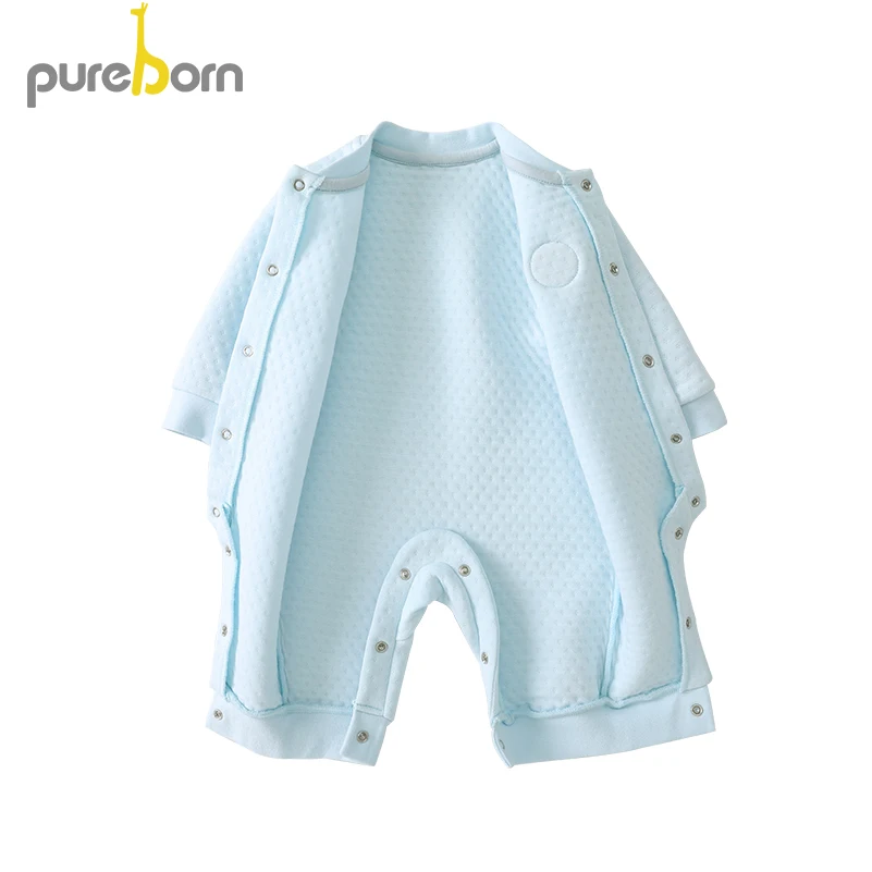 Pureborn/комбинезон для новорожденных; унисекс; Стеганый Комбинезон с хлопковой подкладкой для маленьких девочек; теплый зимний комбинезон с аппликацией из мультфильма; осенняя одежда для мальчиков