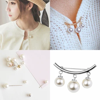 

Fashion 1Pc Woman/Girl Imitation Pearl Brooch Pins Classic Charm Accessories Hijab Pins Simple Double Pearls Brooches