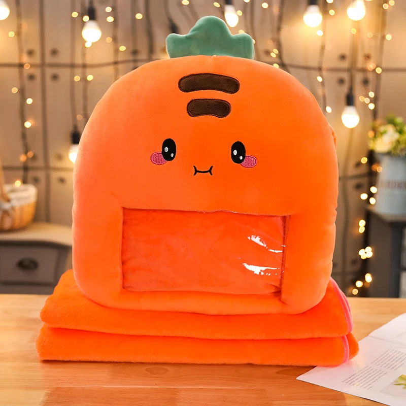 Оранжевый Kawaii плюшевая подушка с фланелевым одеялом мягкий динозавр, игрушка в виде животного прозрачная пленка Подушка кактус Единорог Хаски грелка для рук - Цвет: Оранжевый