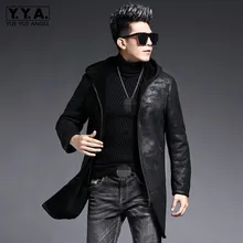 Роскошное Брендовое Мужское пальто из натуральной кожи, модная шерстяная меховая верхняя одежда с капюшоном, зимняя Черная байкерская куртка из овчины размера плюс