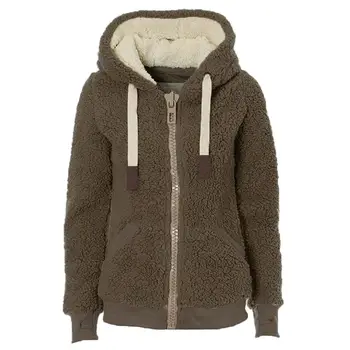 

Plus Size Women Winter Long Sleeve Drawstring Pockets Fleece Warm Hooded Coat women Thicken Outerwear solid Coats Short Female