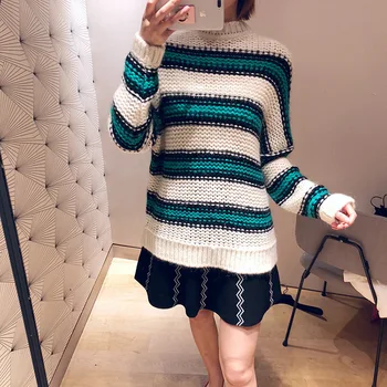 

18 Mohair Stripes Splicing Contrast Color Knitting Shirt Sweater H18morena81090