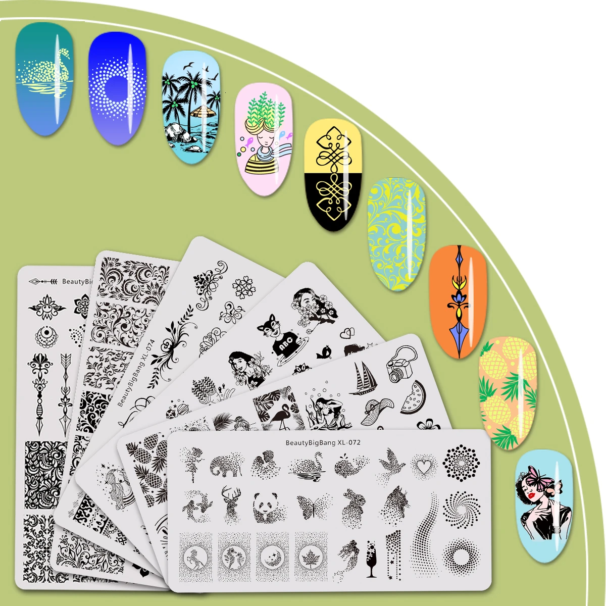 

Beautybigbang Nail Stamping Plates Set 6PCS Geometry Panda Swan Heart Moon Dot Image Nail Art Stamping Plates Set XL-071-076