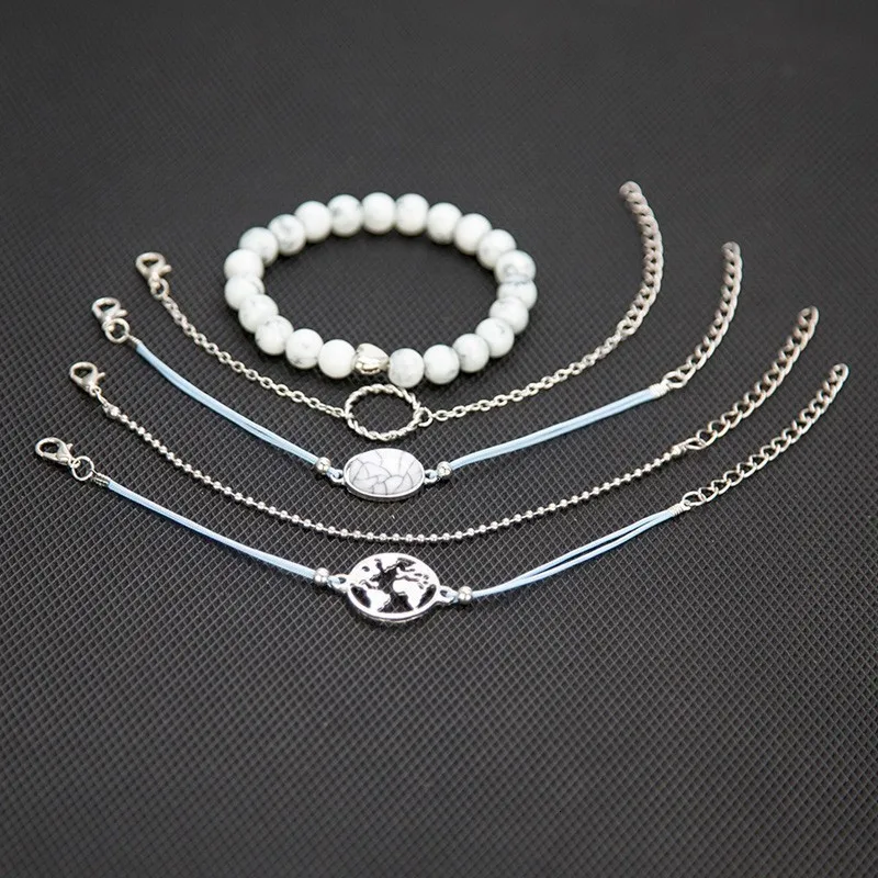 Qiao La 5 шт./компл. женские модные браслеты круглый и серебряный браслет из бусин женские модные ювелирные изделия Женский браслет ювелирные изделия