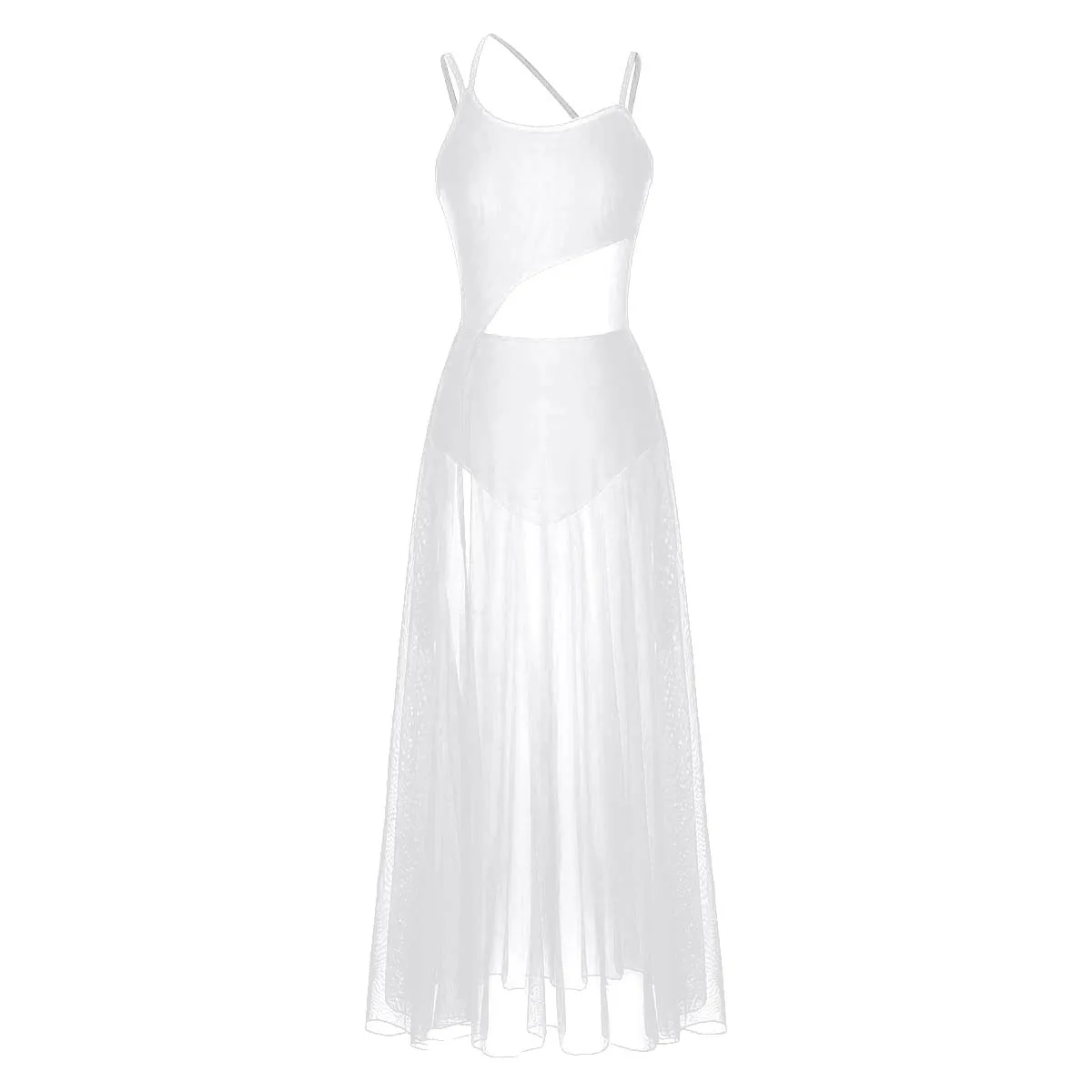 여성용 서정적 댄스 드레스, 레오타드, 현대 발레, 얇은 명주 그물, 플로이 스플릿 맥시 오버레이 드레스, 댄스웨어