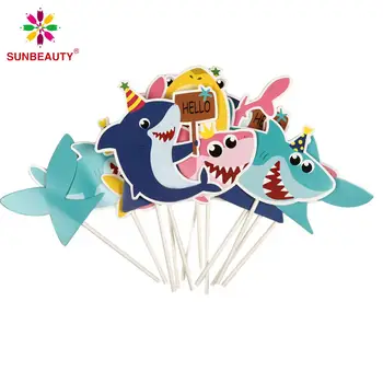 

12pcs Cartoon Shark Cupcake Topper Kit Kids Boy Birthday Party Decorations Baby Shower Cute Cartoon Shark Cake Decorations