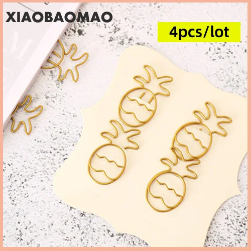 4 шт./партия форма ананаса скрепки для бумаги золотые скрепки для бумаги Металлический Зажим Закладки для организации фотокарточки