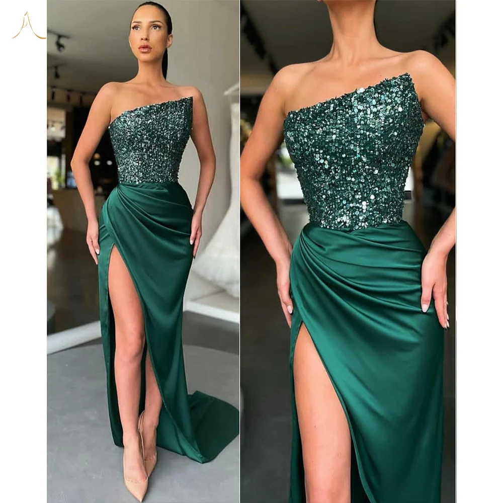 dinner gown Sexy Green Sequin Strapless Mermaid Evening Dresses Side Split Special Occasion Prom Gowns Count Train Formal Dresses Plus Size pink ball gown