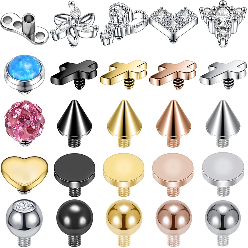 Zs 16G Micro Piercing Cutaneo Zircone Cuore Ancoraggio Cutaneo Top Opale Pelle Piercing Corpo Cross Ball Skin Diver Piercing Cutaneo Donne