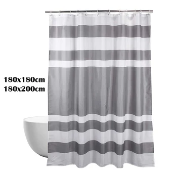 

Grey Stripe Shower Curtains with Free Hooks Waterproof Polyester Bathroom Curtain Stripe Pattern 180*180cm/180*200cm