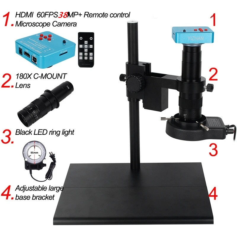 48MP HDMI USB Industry Digital C-Mount Microscope Camera 130X Zoom Lens with shadow-free Circle LED Light Stand Video Recorder US Plug 2K @ 30FPS Video 48MP Photo Full HD TV 48MP HDMI USB Industry Digital C-Mount Microscope Camera 130X Zoom Lens with shadow-free Circle LED Light Stand Video Recorder US Plug 2K @ 30FPS Video 48MP Photo Full HD TV
