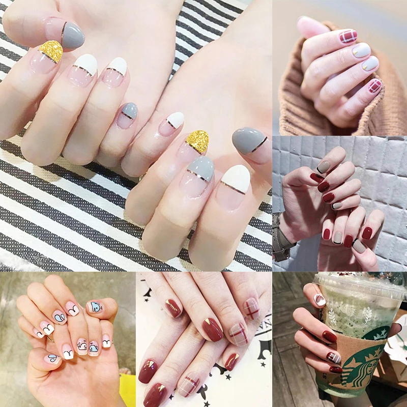 

14 Styles Nail Sticker Strong Adhesive Easy To Operate Nail Patch Gradient Alternating Color Easy To Use Nail Decals