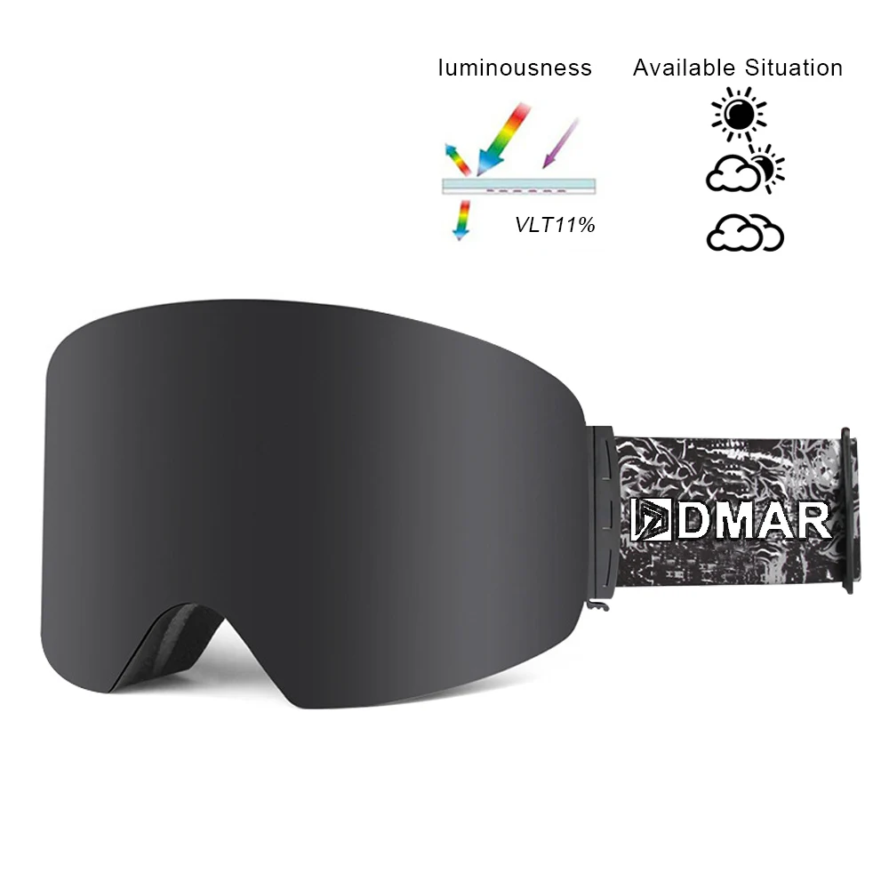 Black Лыжные очки противотуманные UV400 очки плюс двухслойная защита согревающие очки большие линзы маска для катания на коньках для мужчин и женщин сноуборд - Цвет: Black