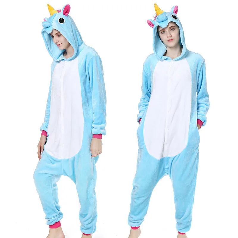 

All in One Spring Warm Pyjamas Cartoon Unicorn Sleepwear One Piece Pijama Hood Sleepwear Plush Animal Pajamas for Women