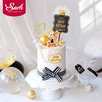 

Black White Golden Royal Style Fashion Lady Happy Birthday Cake Topper for Party Decoration Baking Supplies Love Gifts