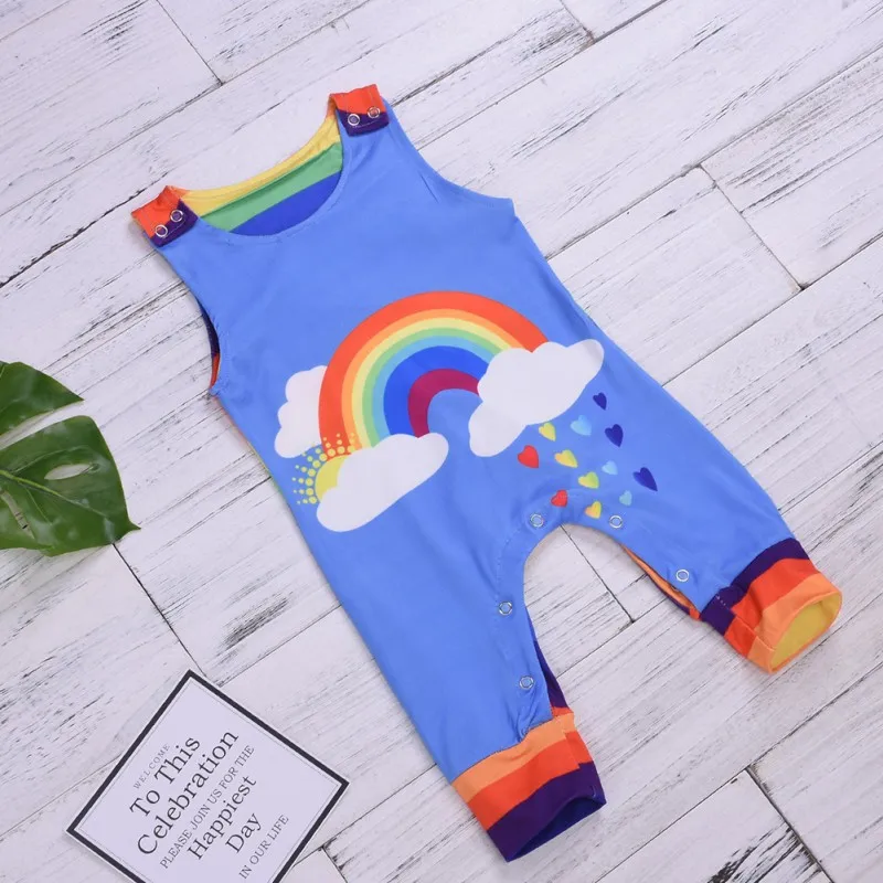 Hilittlekids/Летние повседневные модные комбинезоны; детские комбинезоны без рукавов с рисунком радуги для малышей