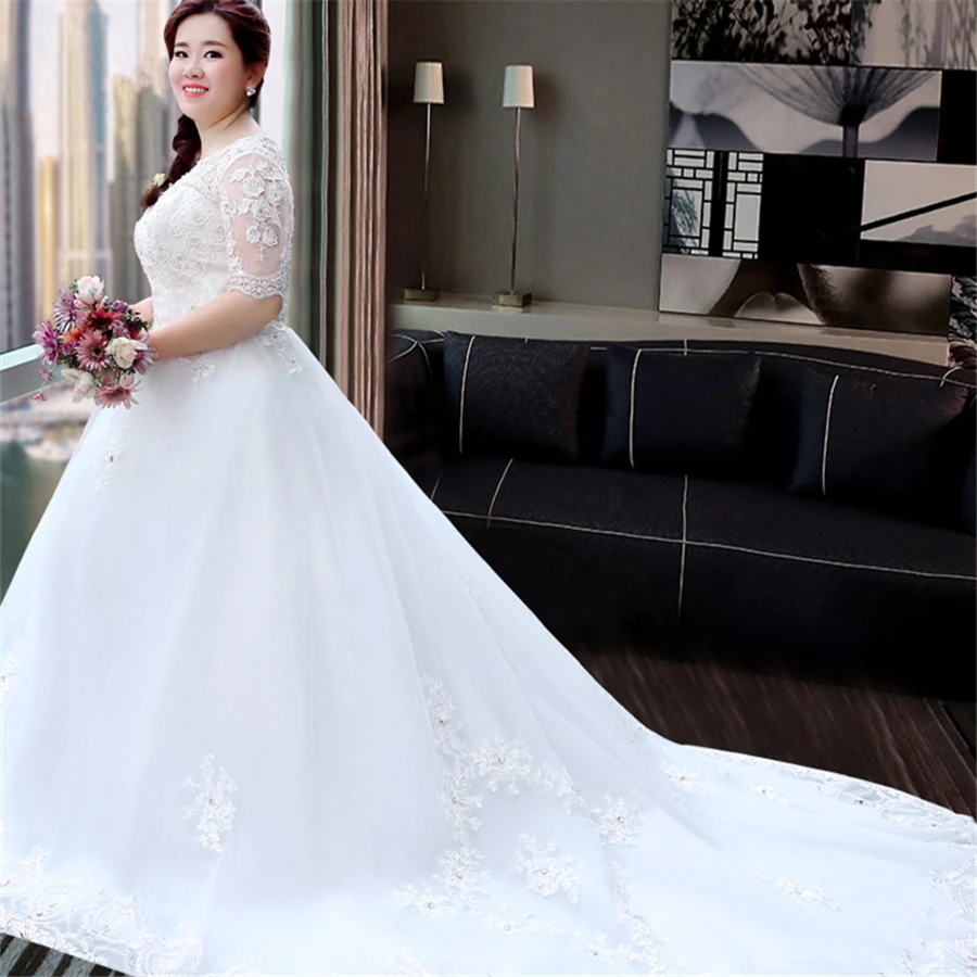 Свадебные платья с коротким рукавом v-образным вырезом размера плюс Vestido De Novia Кристальный цветок Элегантное белое свадебное платье T107