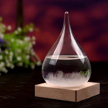 

75 x 119mm Desktop Droplet StormGlass Bottle Weather Forecast Predictor Monitor Barometer With Wooden Base For Home Decor
