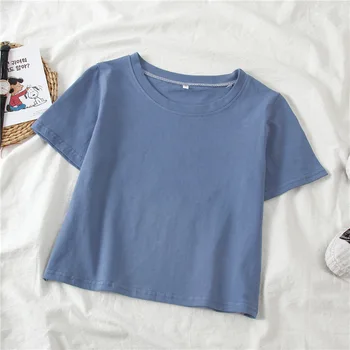 

2020 New Ladies Pure Color Casual Short Sleeve Cotton Fashion T-Shirt