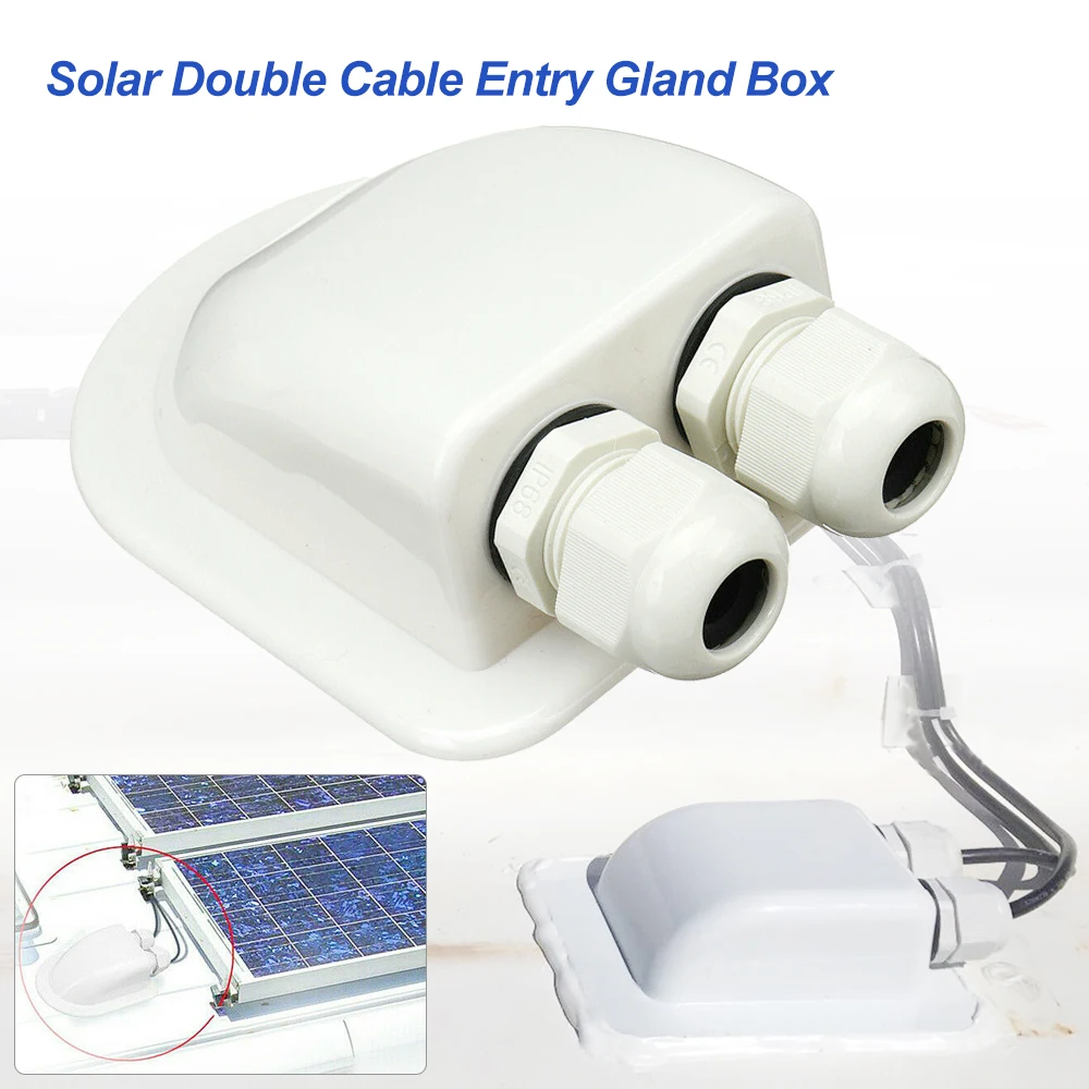 Top Solar Panel Double Cable Entry Gland Roof White Motorhome Camper RV Boat Van 