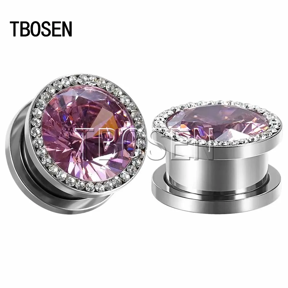 Pink TBOSEN винт для пирсинга ушные измерители штекер туннельный расширитель стальные серьги ювелирные изделия для тела носилки модные кольца подарок 2 г 0 г 00 г 2 шт./лот - Окраска металла: Pink