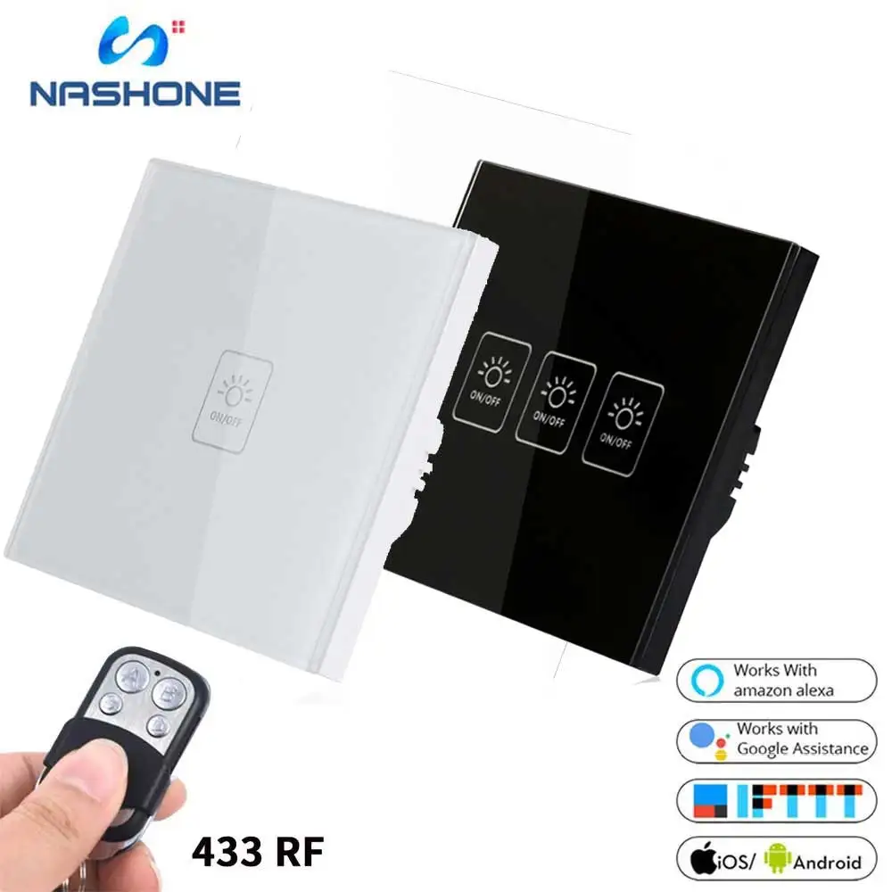 

433 RF Wifi Smart Switch module compatible alexa Google Home 1/2/3 Gang 1 Way Voice control smart switch touch switch smart home