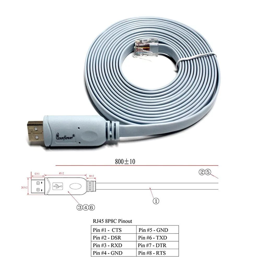 Asunflower USB 2,0 к RJ45 консольный кабель 3,6 м кабель Cisco для Windows Linux Mac OS для huawei маршрутизатор USB к RJ45 консольный кабель