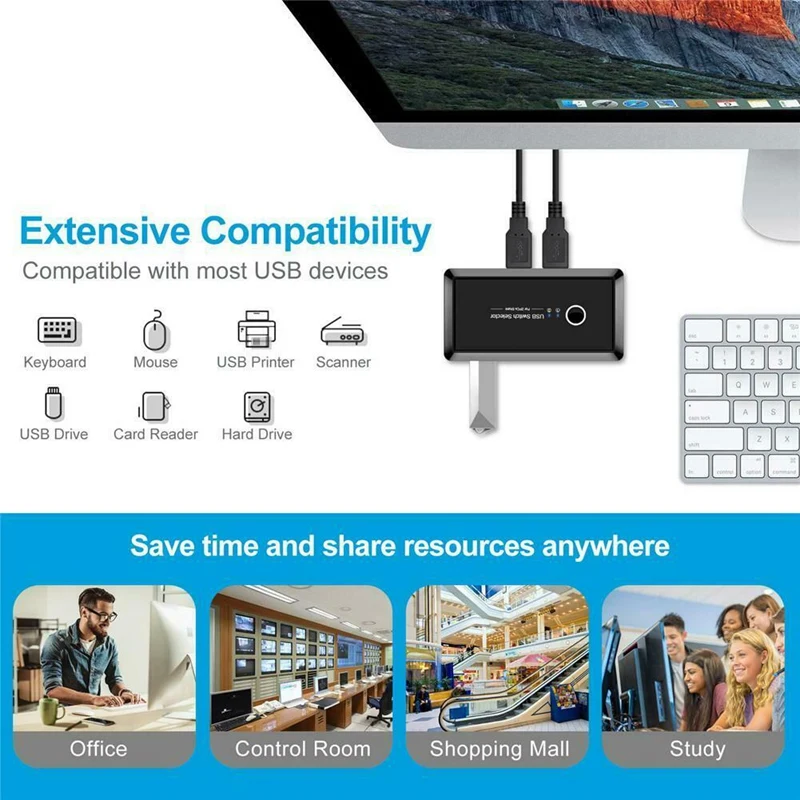  KVM Switch Box USB 3.0 Switcher 2 Port PCs Sharing 4 USB Devices for Keyboard Printer Monitor USB S