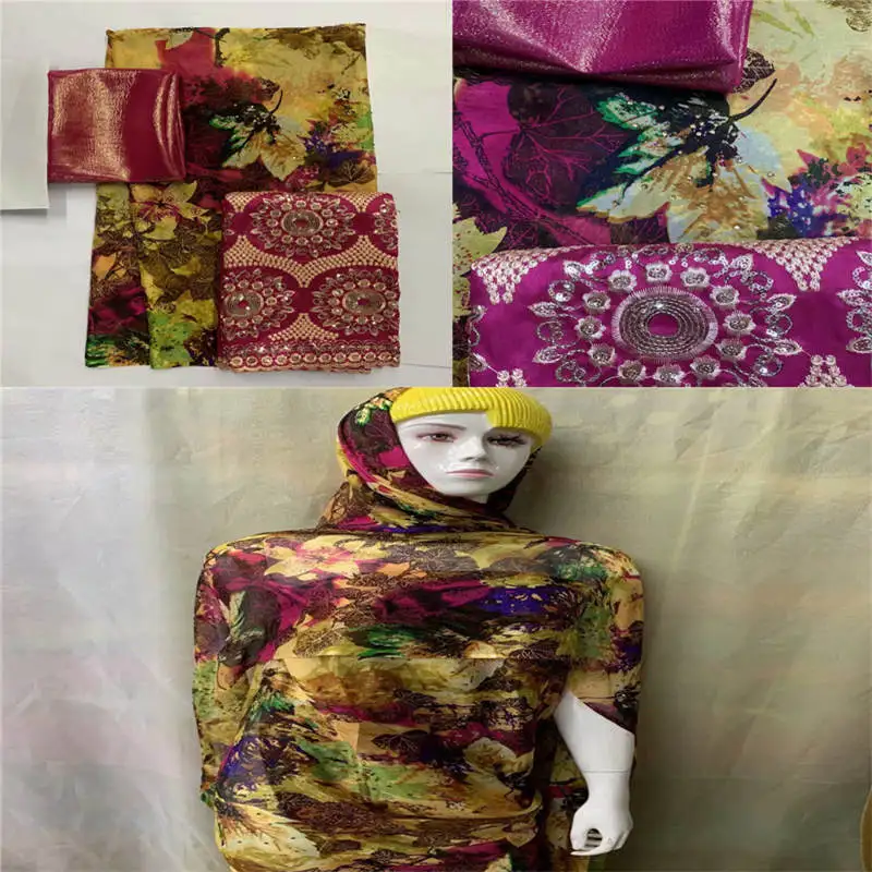 2+3+2Yards Soft Silk Fabric 2020 Fashion High Quality 100% Printing Dress Cloth Material For Sewing Textile!LXF88122 | Дом и сад