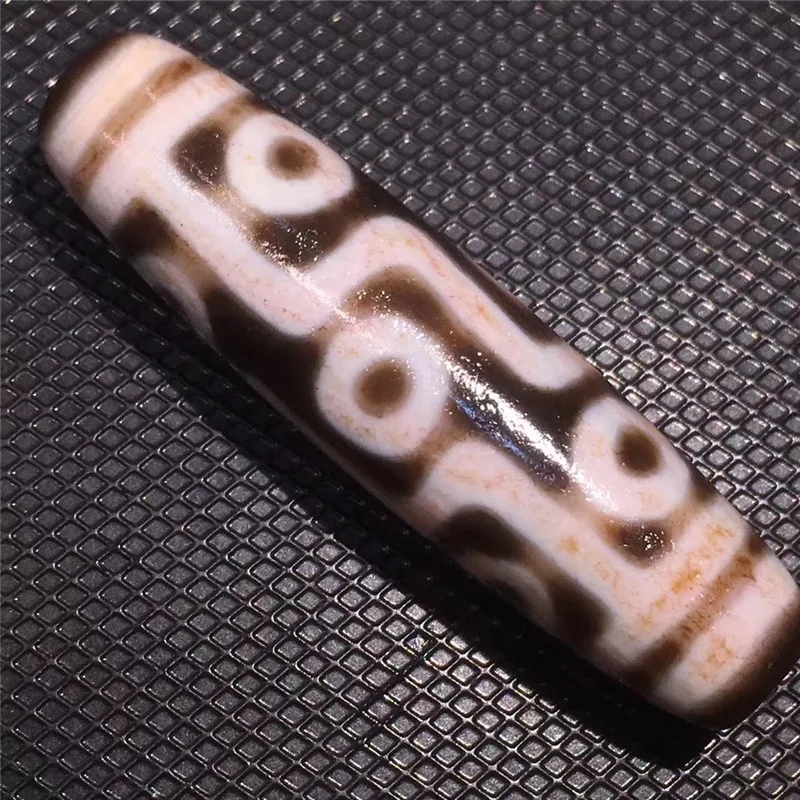 

191002-2 Tibetan Magic Dzi 9 eyes Natural Agate 12mmx46mm Dzi Beads Stone with Cinnabar spots High quality