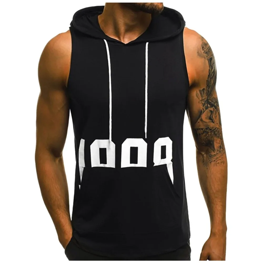 Мужская майка с капюшоном без рукавов для фитнеса, мужская спортивная одежда с карманами для бодибилдинга, мужская майка 2