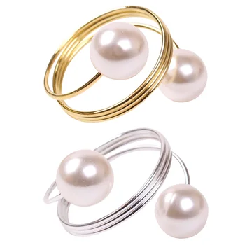 

2Pcs Dinning Table Napkin Clasp Napkin Holder Pearl Napkin Ring Tissue Buckle for Kitchen Coffee Paper Home