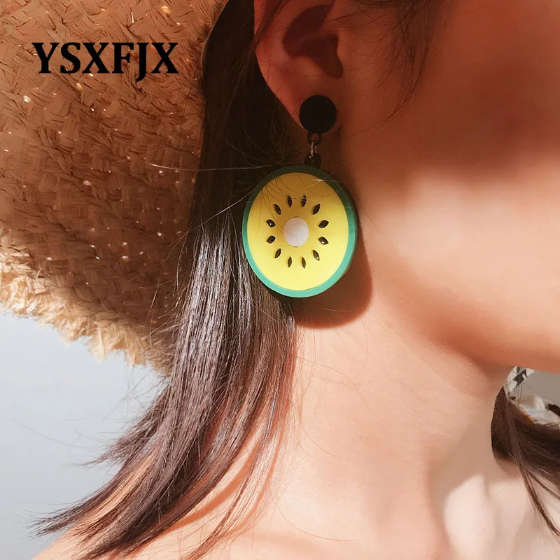 

2019 New Trendy Boho Fruit Round Drop Dangle Earrings Acrylic Lemon Watermelon Earring Female Wedding Party Gifts Jewelry
