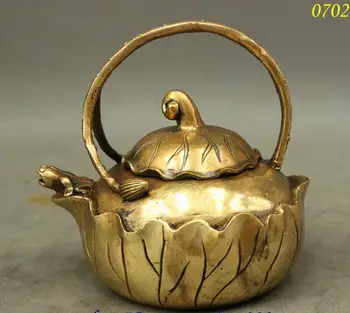 

Classic Chinese Auspicious Brass Copper Frog Lotus Shape Statue TeaPot Wine Pot