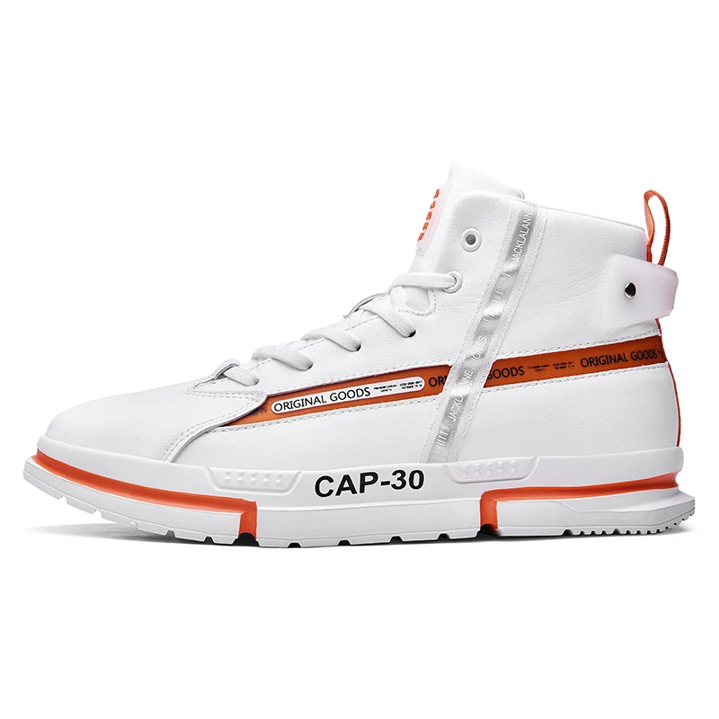 white orange 9933 JUNSRM; Высококачественная кожаная мужская повседневная обувь; удобные мужские кроссовки высокого качества; zapatillas hombre; Мужская обувь; chaussure homme - Цвет: white orange 9933