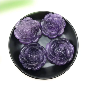 

1PC Natural Amethyst Purple Crystal Rose Flower Hand Carved Crystal Flowers Healing Stones Decor Natural Stones and Minerals