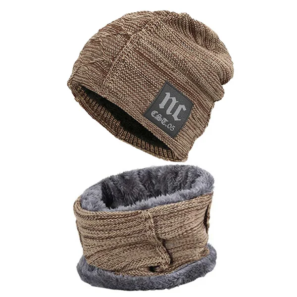 Xlamulu Skullies Beanies Зимние шапки для мужчин вязаная шапка для женщин Gorras мешковатая теплая мягкая Балаклава для шеи мужская Шапочка Шапочки - Color: kahki set